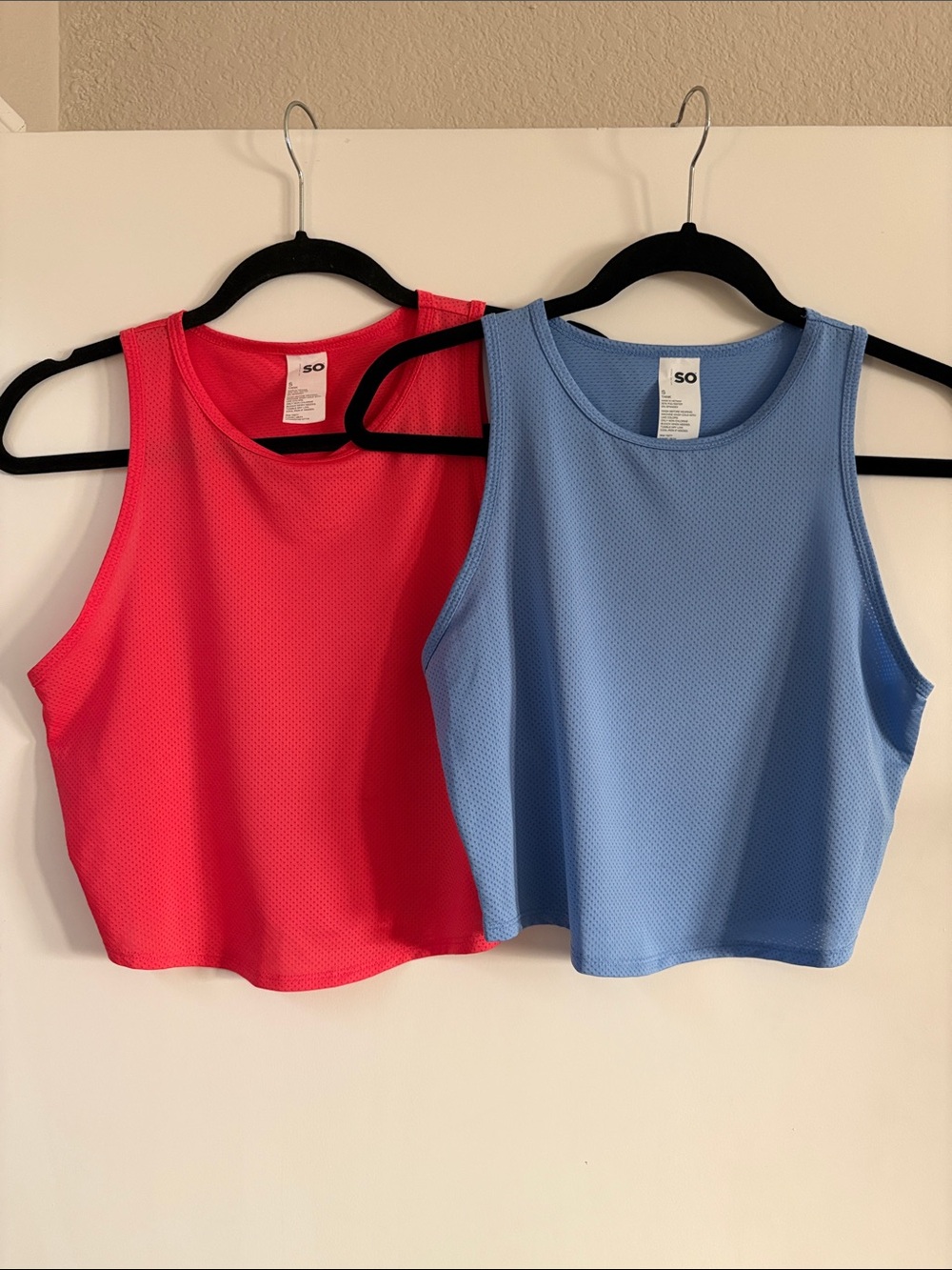 SO Women's Mesh Tank Tops - Bright Coral & Sky Blue